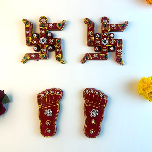 Festive Diwali Shubh Labh & Swastik Decorative Set with Footprints-Giftii