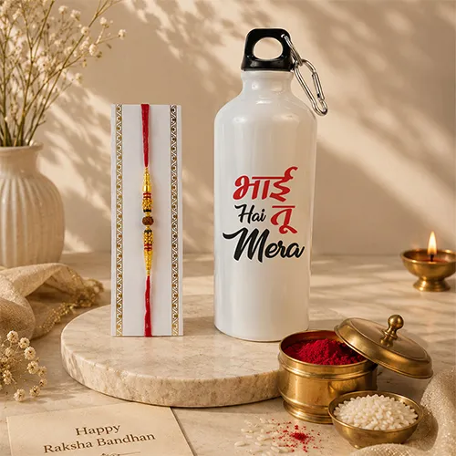 Raksha Bandhan Special Brother Rakhi & Printed Water Bottle Set-Giftii