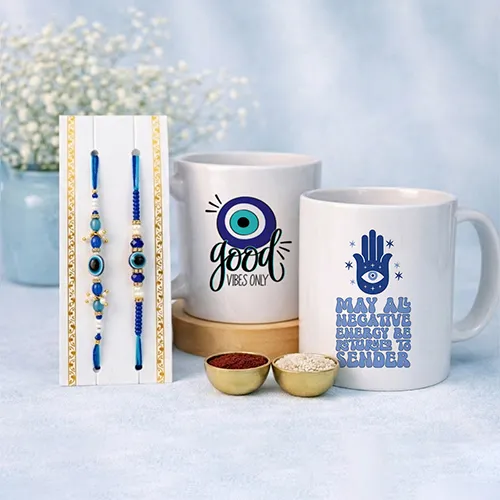 Premium Bhaiya Bhabhi Rakhi Mug Combo|Evil Eye Theme-Giftii