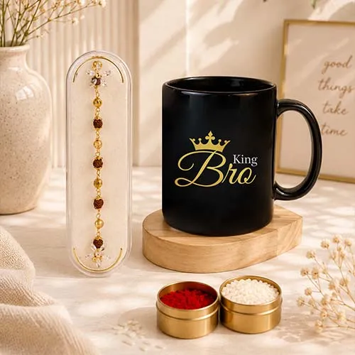 Luxury Rudraksha Rakhi with King Bro Mug-Giftii