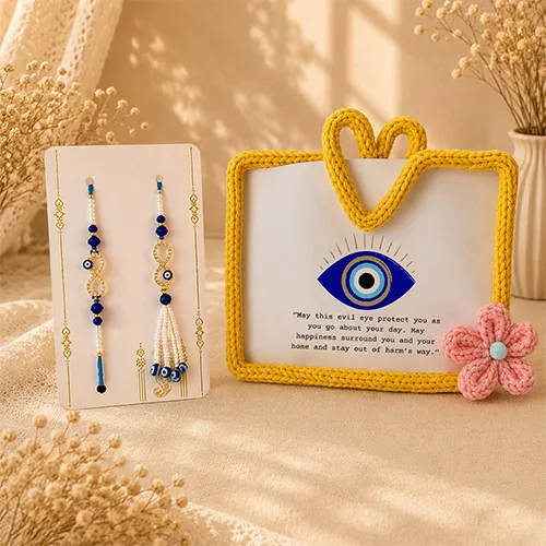 Handmade Crochet FrameWith Pearl Nazar Gift Set-Giftii