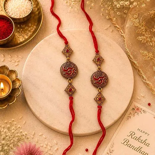 Traditional Om Symbol Rakhi Set-Giftii