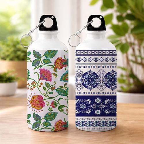 Floral & Ethnic Print Aluminium Sipper Bottle Combo 500ml-Giftii