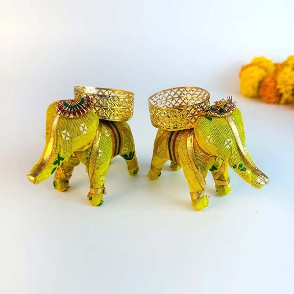 Sunshine Yellow Elephant Tea Light Holder Set (4 Pcs)-Giftii