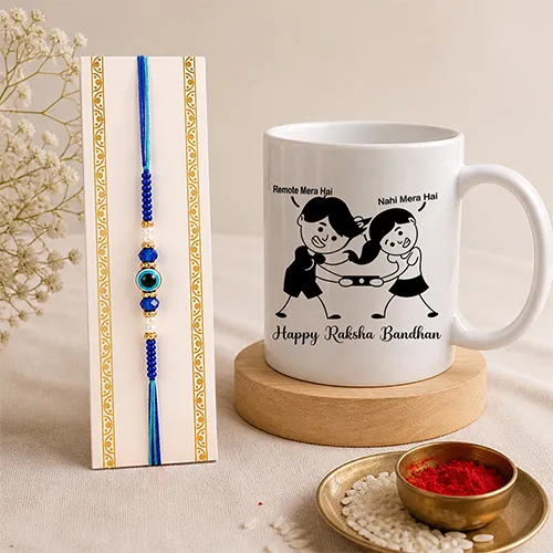 Evil Eye Rakhi with Funny Brother Sister Mug  Set-Giftii