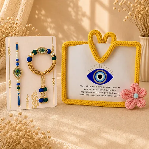 Handmade Crochet Frame with Evil Eye Bracelet Lumba-Giftii