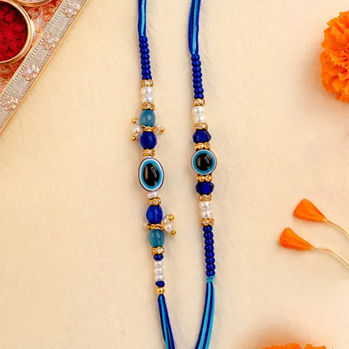 Stylish Blue Evil Eye Rakhi Set – Modern Rakhi Combo-Giftii