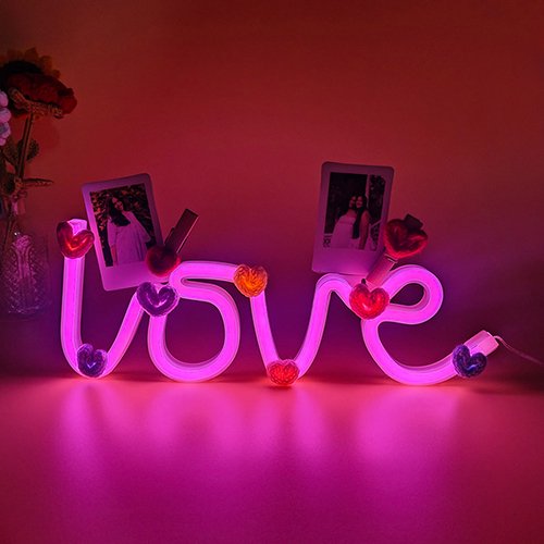 LOVE Neon Photo Clip Light With Crochet Heart-Giftii