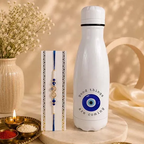 Nazar Shield Rakhi & Good Things Sipper Bottle Set For Brother-Giftii