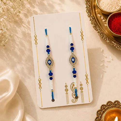 Royal Blue Evil Eye Protection Rakhi Pair-Giftii