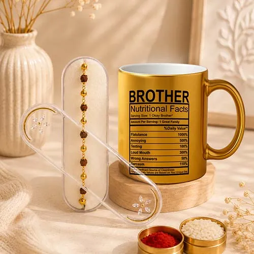 Designer Rakhi and Funny Brother Coffee Mug Combo-Giftii