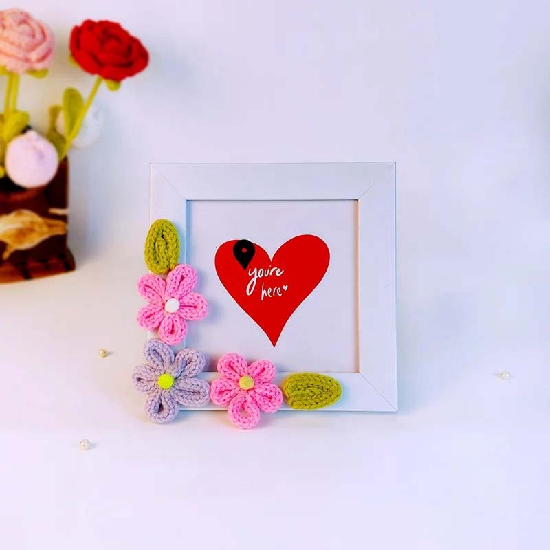 Valentine Heart Crochet Flower Love Frame-Giftii