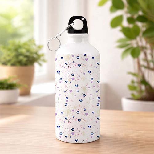 Heart Pattern Evil Eye Water Bottle 500ml|Leakproof Clip Cap Sipper-Giftii