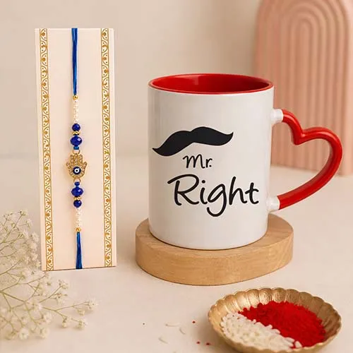 Mr. Right Evil Eye Rakhi Mug Combo-Giftii