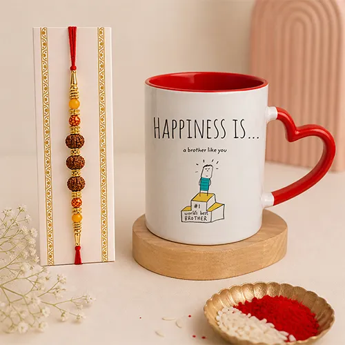Cute Heart Handle Brother Mug Rakhi Set-Giftii