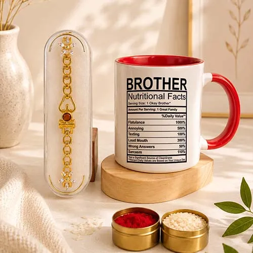 Funny Nutrition Label Mug and Rakhi Set for Bhai-Giftii