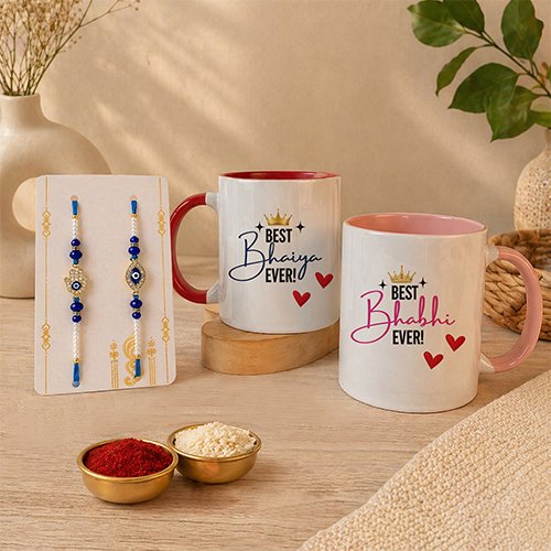 Stylish Evil Eye Rakhi Set For Bhai Bhabhi-Giftii