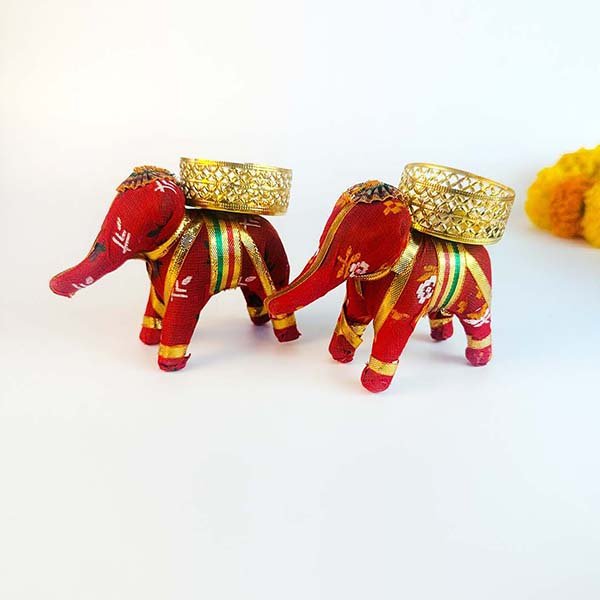 Ruby Red Festive Elephant T-Light Holders (Set of 4)-Giftii