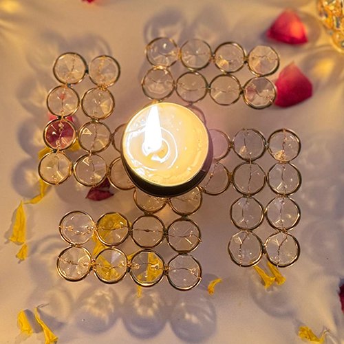 Swastik Crystal Metal Diya-Giftii