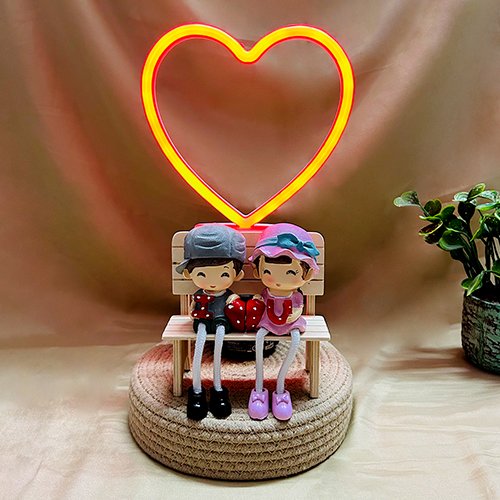 Couple on Love Bench with Heart Neon Perfect Valentine Gift-Giftii