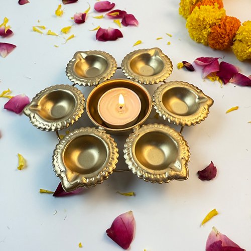 Round Multi-Wick Metal Diya-Giftii