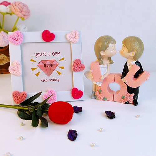 Valentine Gift  with Love Quote Frame, Kissing Couple Showpiece & Rose-Giftii