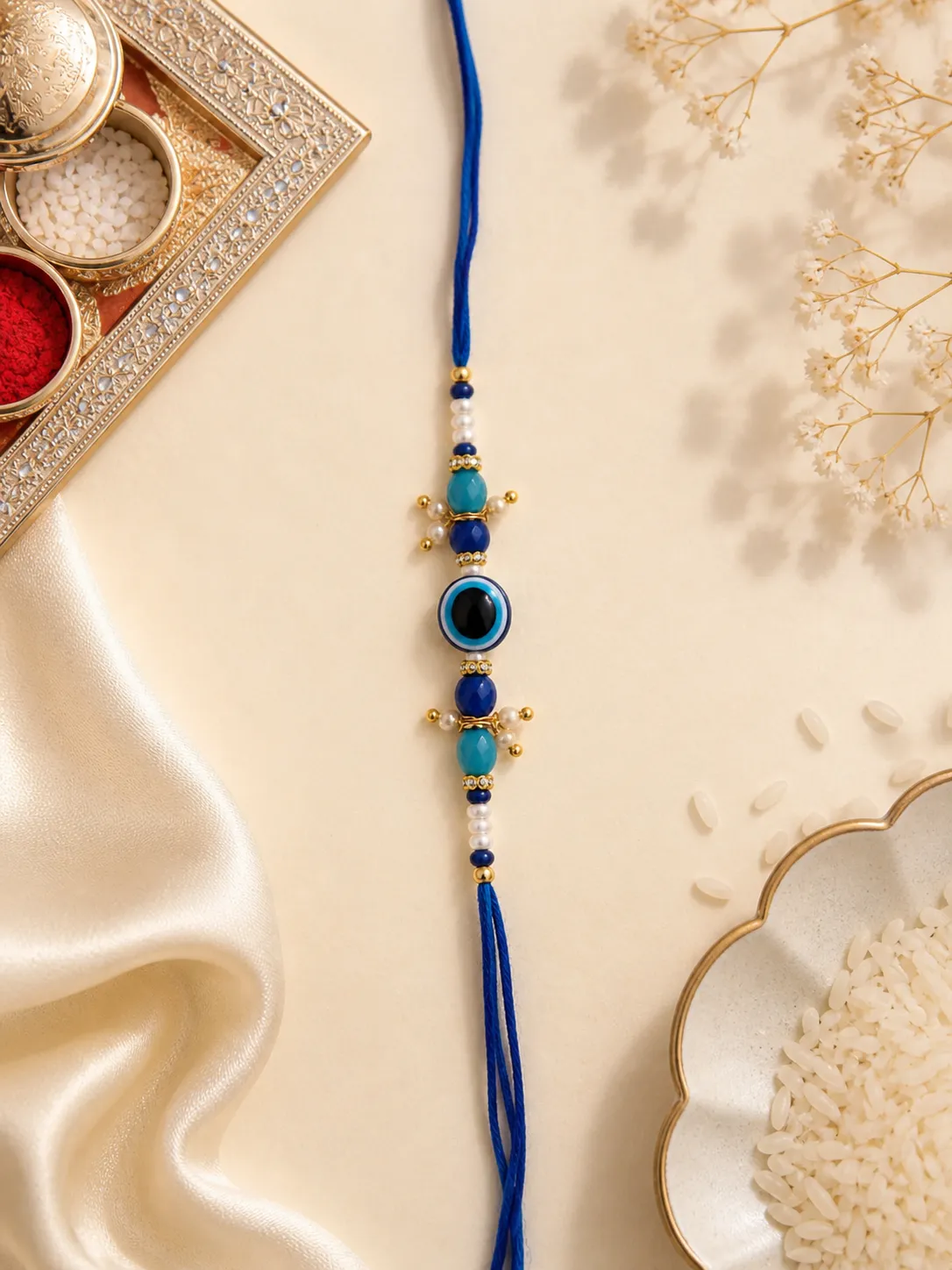 Premium Nazar Suraksha Designer Rakhi with Blue Crystal Beads-Giftii