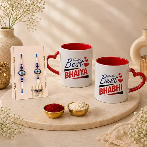 Bhaiya Bhabhi Rakhi Combo with Ceramic Mugs-Giftii