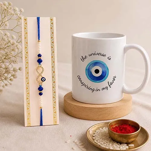 Good Energy Evil Eye Rakhi Mug Combo for brother-Giftii