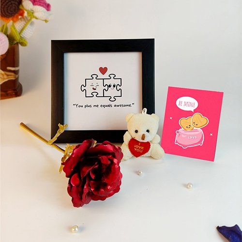 You & Me Love Puzzle Frame with Teddy Valentine Special Gift-Giftii