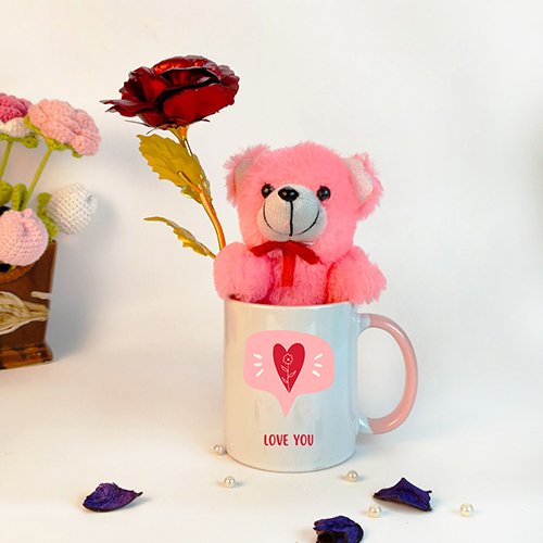 Love You Mug with Cute Pink Teddy gift for couple-Giftii