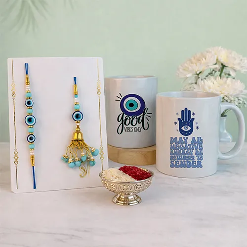 Blue Evil Eye Rakhi For Bhaiya Bhabhi-Giftii