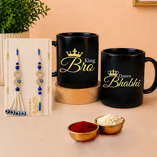 King Bro Queen Bhabhi Rakhi Mug Combo-Giftii