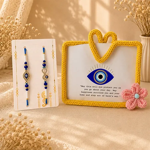 Handmade Crochet Frame with Diamond Nazar Rakhi-Giftii