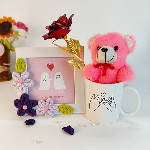You Are My Boo Valentine Teddy, Rose & Love Mug Gift Set-Giftii