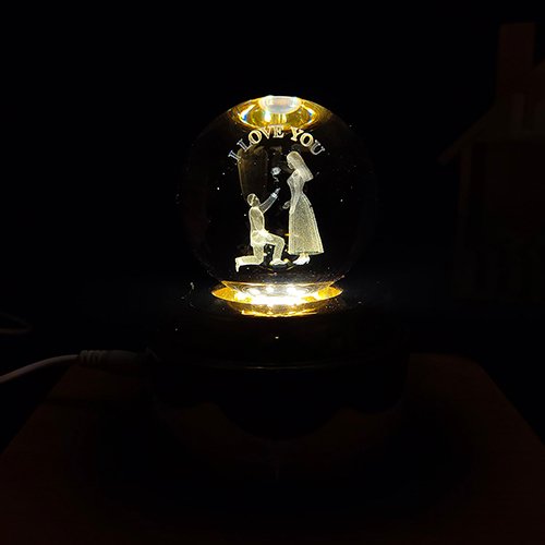 3D Crystal Couple Proposal Rotating LED Lamp-Giftii