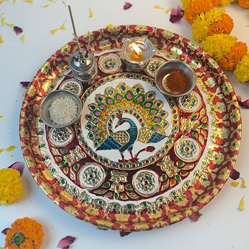 Decorative Pooja Thali for Karwa Chauth For Wife-Giftii