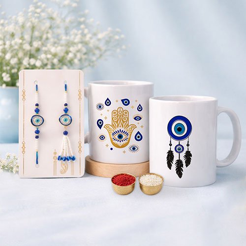 Stylish Evil Eye Rakhi Combo Gift for Bhaiya Bhabhi Set-Giftii