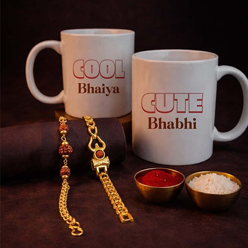 Cool Bhaiya Cute Bhabhi Rakhi Mug Combo Gift-Giftii