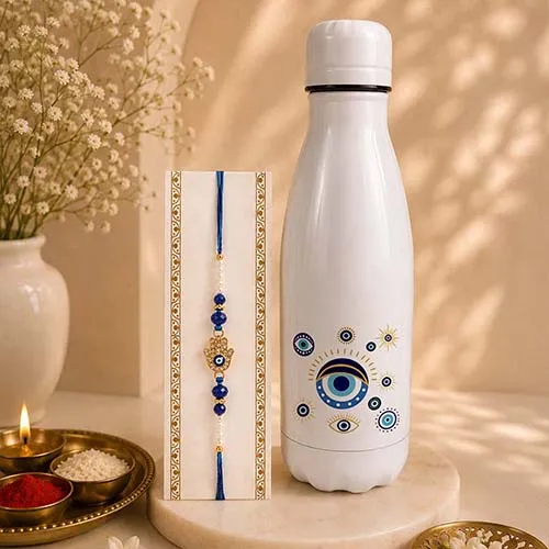 Premium Nazar Shield Rakhi & Water Bottle  For Bhai-Giftii