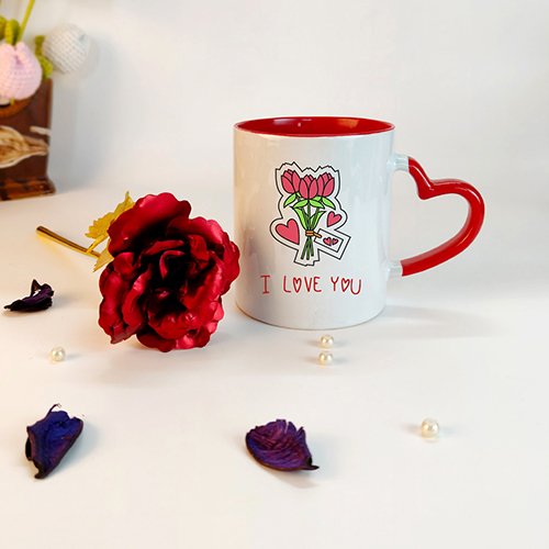 Red Heart Mug with Rose for her-Giftii
