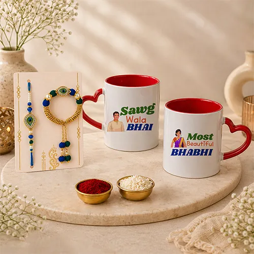 Premium Bhai Bhabhi Rakhi Mug Combo-Giftii