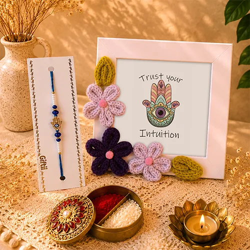 Divine Protection Rakhi Box with Crochet Frame-Giftii