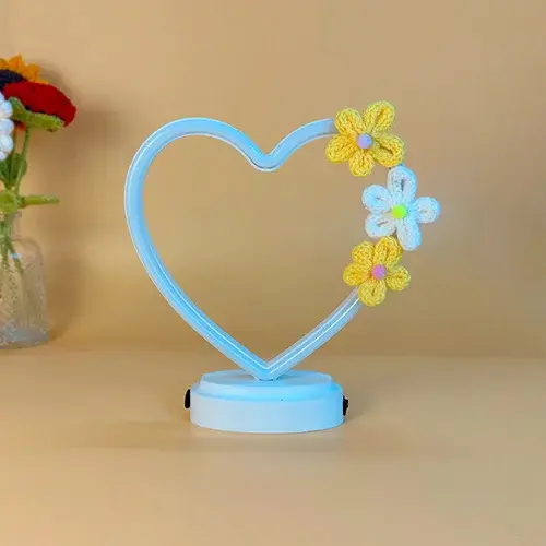 Heart Glow LED Lamp with Crochet Flower Design-Giftii