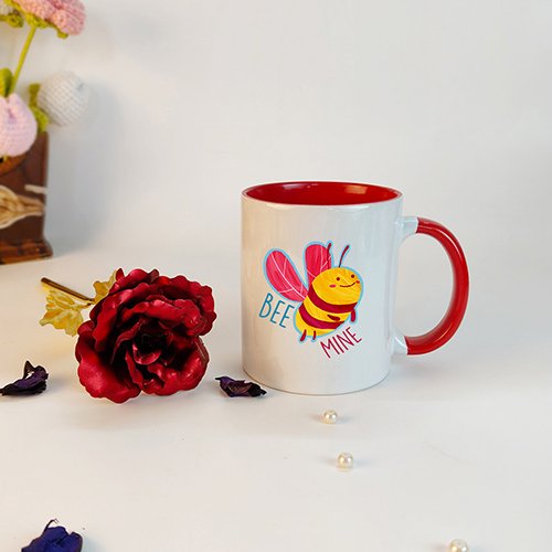 Bee Mine Red Mug with rose valentine combo-Giftii