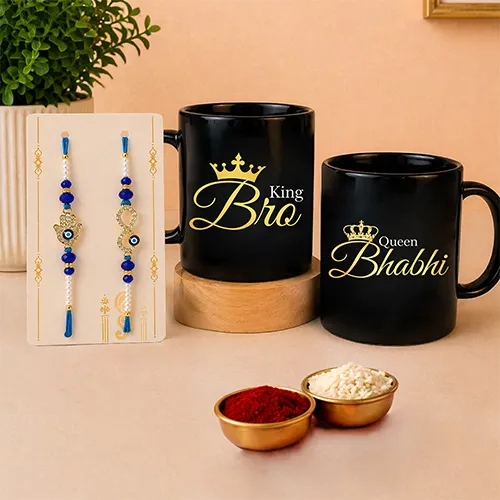 Festive King Queen Style Rakhi Mug Combo-Giftii