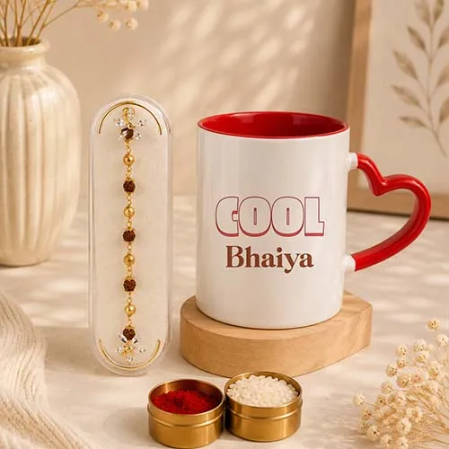 Rudraksha Rakhi and Cool Bhaiya Mug Combo-Giftii