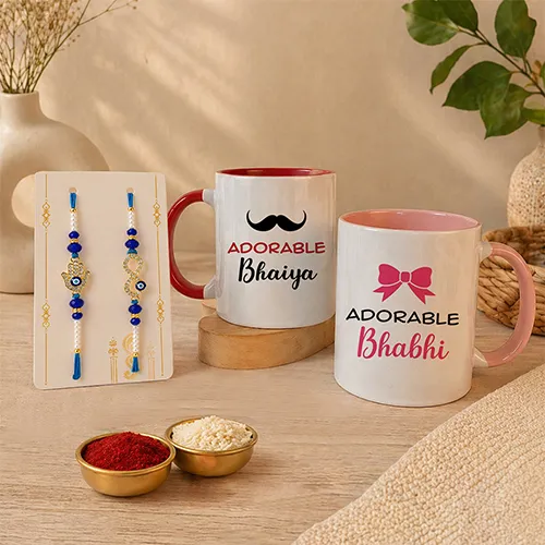 Cute Bhaiya Bhabhi Rakhi Mug Set-Giftii