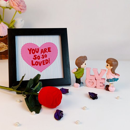 Valentine Gift Set with Love Quote Frame, Couple Figurine & Rose-Giftii