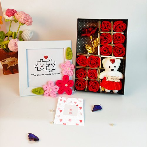 Premium Valentine Combo with Love Puzzle Frame with Rose Gift Box & Teddy-Giftii